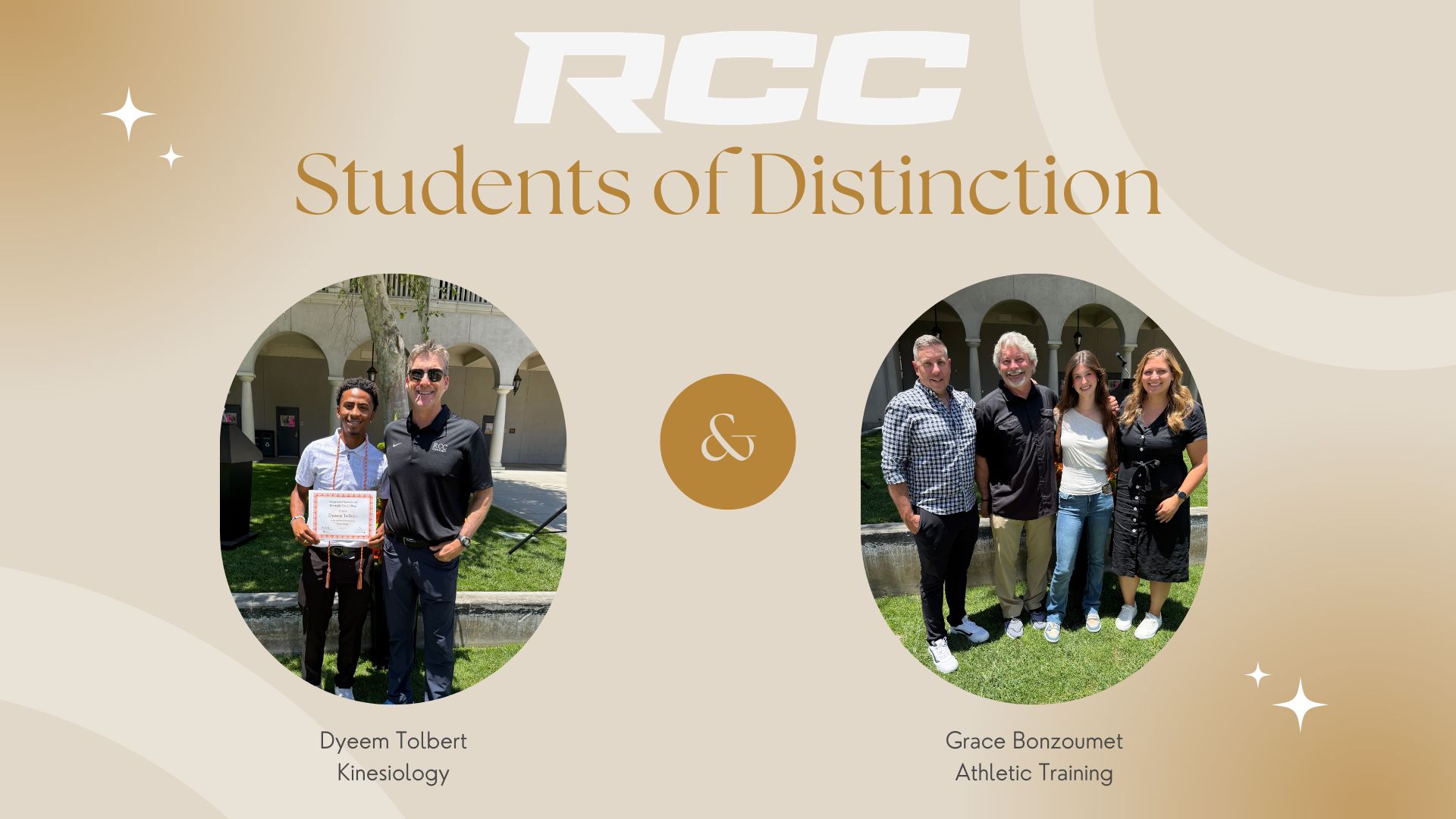 Graphic displays text of RCC Students of Distinction with images of six people smiling together